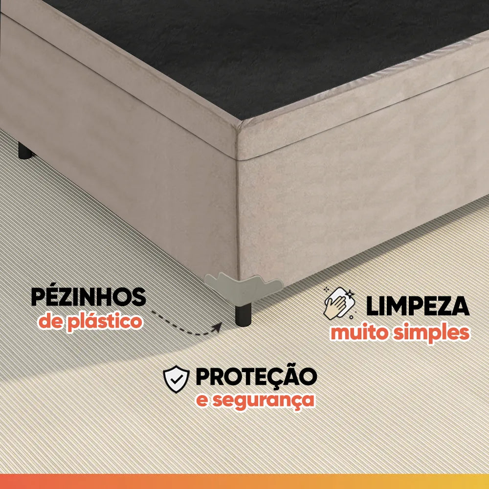 Cama Box Colchão Casal Molas Ensacadas City Pillow Top 138x188x61cm Branco e Bege Hellen