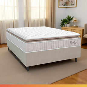 Cama Box Colchão Casal Molas Ensacadas City Pillow Top 138x188x61cm Branco e Bege Hellen