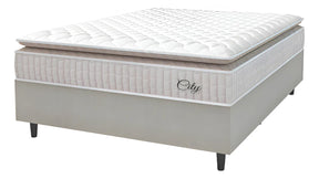 Cama Box Colchão Casal Molas Ensacadas City Pillow Top 138x188x61cm Branco e Bege Hellen