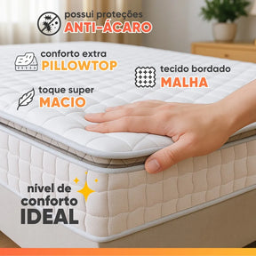Cama Box Colchão Casal Molas Ensacadas City Pillow Top 138x188x61cm Branco e Bege Hellen