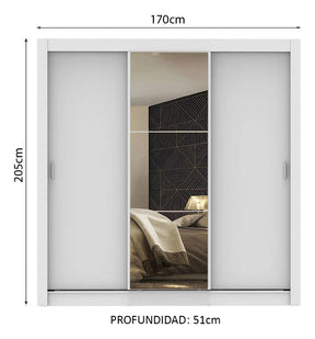 Guarda Roupa Casal Madesa Mônaco 3 Portas Correr Espelho Cor Branco 1093D81E